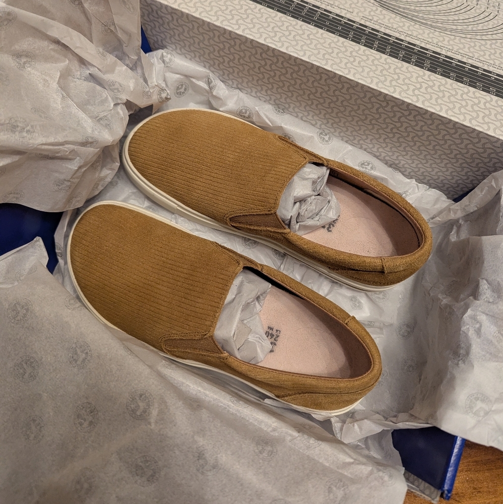 Birkenstock Oswego Tan Corduroy Leather Slip On Sneakers 37